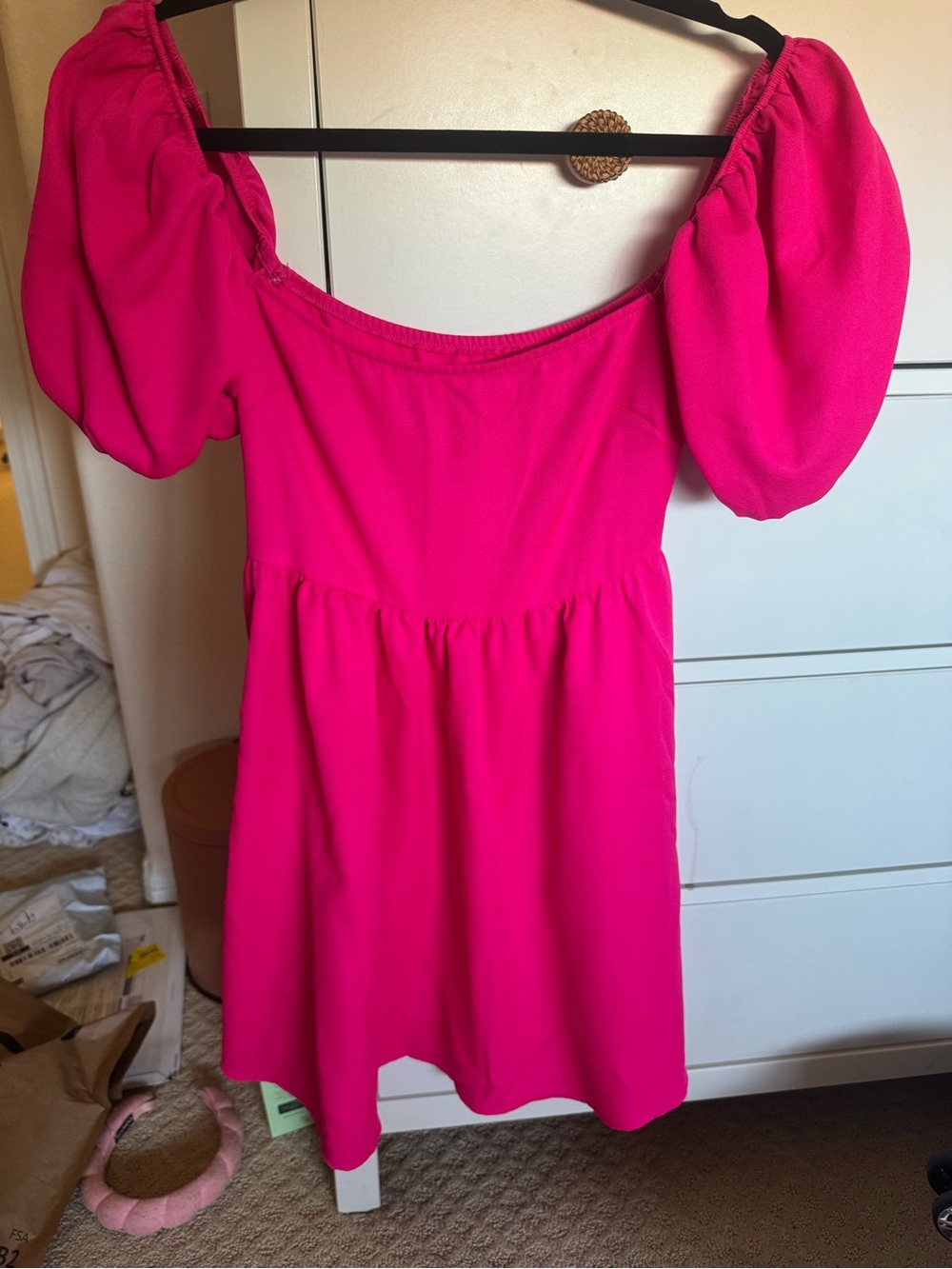Source Unknown Hot Pink Puff Sleeve Mini Dress